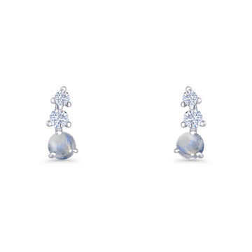Three Stone Moonstone 8.2mm Tapered CZ Stud Earring 925 Sterling Silver Wholesale